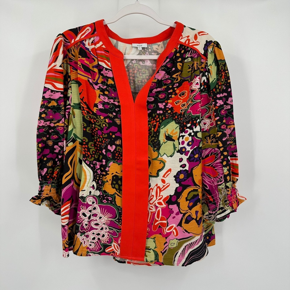Womens Maximalist Floral Top Size L Tropical Resort Vacation Boho Eclectic Artsy